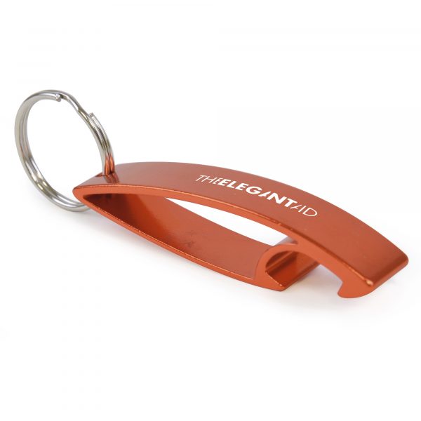 Durable metal bottle opener, incudes a silver split ring attachment.