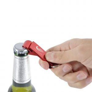 Wide body aluminium bottle and can opener keyring.