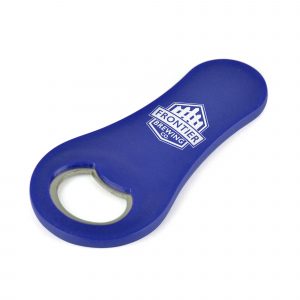 Simple plastic magnetic bottle opener. Sturdy and strong with built-in magnet to easily attach to your fridge. Available in blue, red and white.