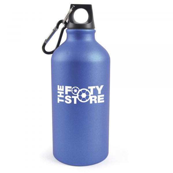 500ml single walled, matt frosted effect aluminium sports bottle with a black PP plastic screw cap and black carabineer clip. BPA & PVC free.