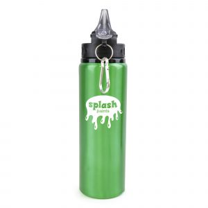 800ml single walled, aluminium drinks bottle with a PP and PS plastic lid. Features include a large fold out sipper with straw and black carabiner clip. BPA & PVC free. Available in various colours.