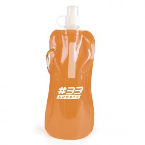 400ml single walled mixed plastic (PA, PE and PET) plastic reusable roll up bottle with matching coloured carabiner. BPA & PVC free.
