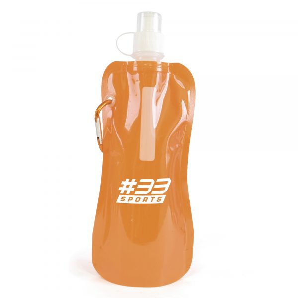 400ml single walled mixed plastic (PA, PE and PET) plastic reusable roll up bottle with matching coloured carabiner. BPA & PVC free.