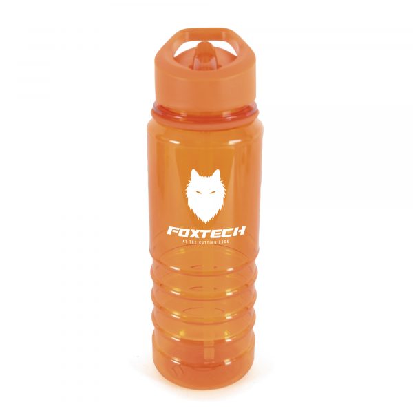 800ml single walled, translucent coloured, Tritan plastic drinks bottle, with coloured lid, straw, coloured band and coloured sip mouth piece. BPA & PVC free