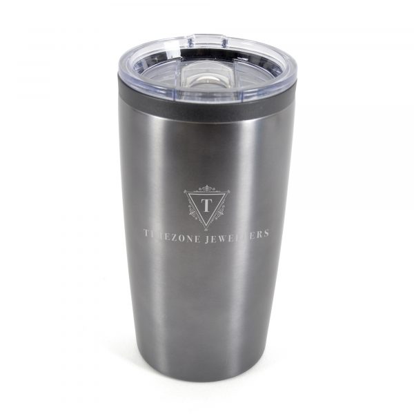 550ml double walled, stainless steel tumbler with black PP plastic inner. Clear plastic push on lid with sliding sipper for easy drinking on the go. BPA & PVC free.