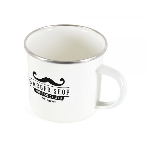 350ml single walled, carbon steel and enamel white mug. BPA & PVC free.