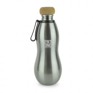 690ml single walled stainless steel bottle with PP plastic and cork screw on lid. Hourglass curve design for easy grip with black plastic and silicone carry strap attachment. BPA & PVC free. Available in gun metal.