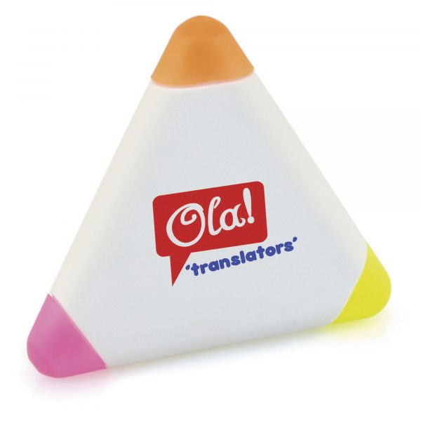 Small white triangle highlighter with pink, orange and yellow highlighters