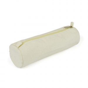 Natural 10oz cotton canvas pencil case in a cylindrical design with zip closure. Available in natural with a silver zip.