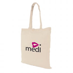 5oz budget natural coloured cotton shopper tote bag with long handles.