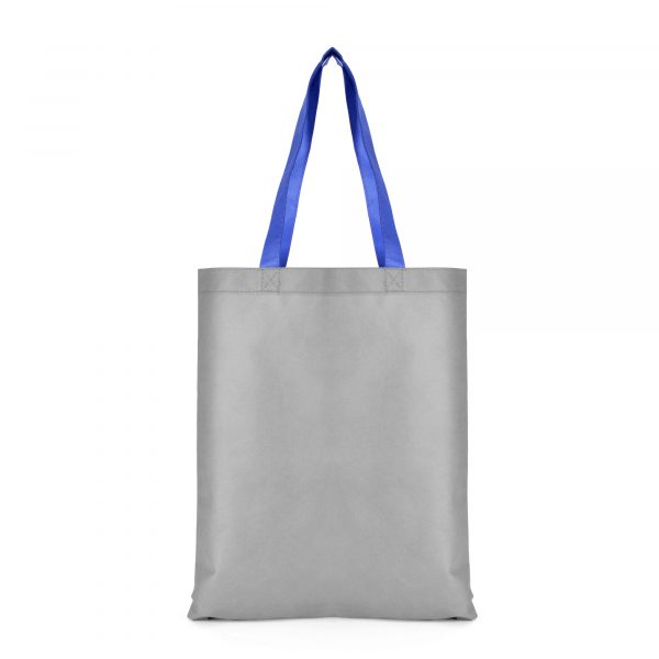 Recyclable 80g non woven two tone shopper with one grey and one coloured side plus long coloured handles