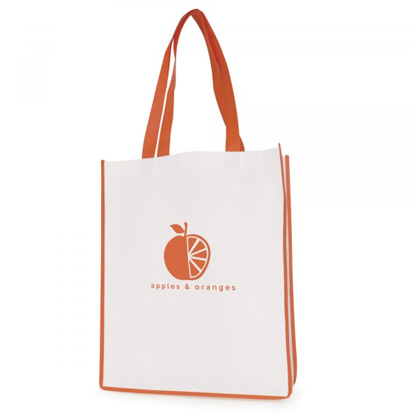 Recyclable 80gsm non woven PP shopper with gusset, coloured handles and trimming. Available in 9 colours.