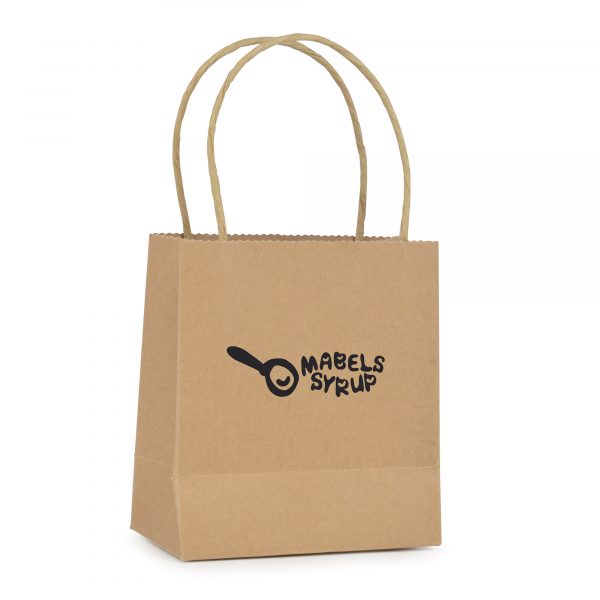 Small natural recyclable paper bag with paper twist handle. Paper weight 230gsm.