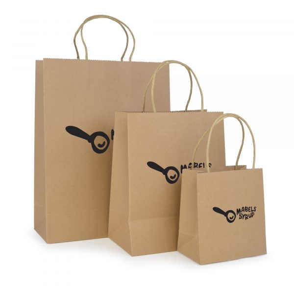 Small natural recyclable paper bag with paper twist handle. Paper weight 230gsm.