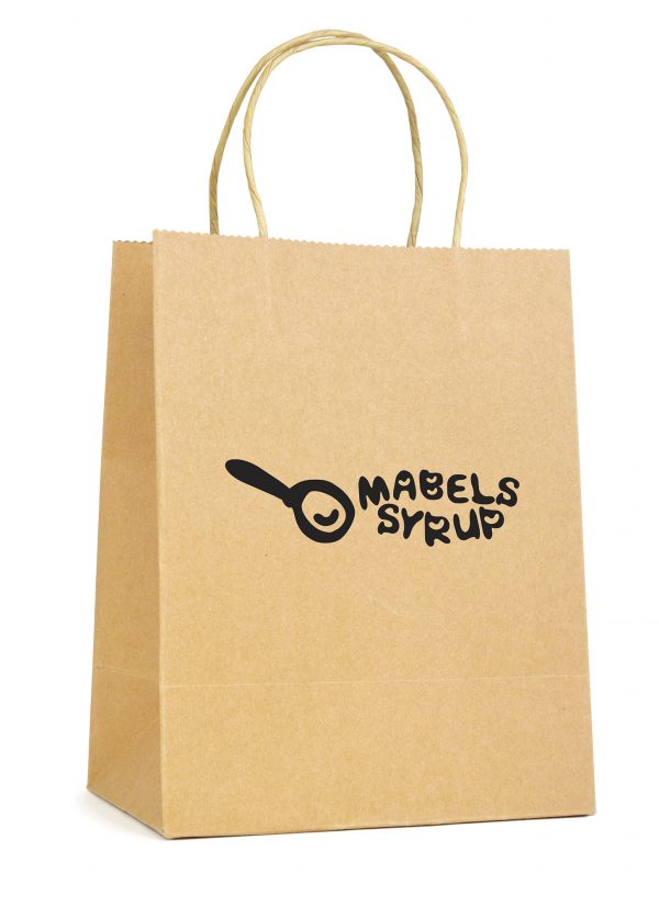 Medium natural recyclable paper bag with paper twist handle. Paper weight 230gsm.