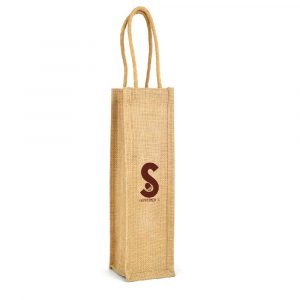 An eco-friendly jute bag with handles. To fit 1 bottle of 750ml wine.