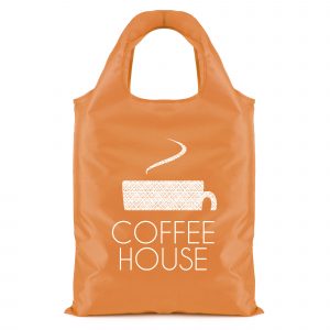 210D polyester shopper bag which conveniently folds into the interior pouch of the bag and seals with a zip.