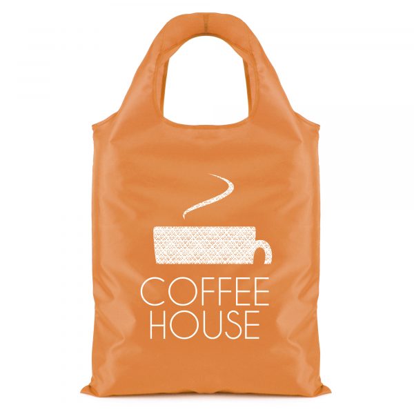 210D polyester shopper bag which conveniently folds into the interior pouch of the bag and seals with a zip.