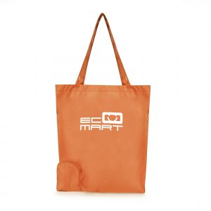 210d polyester shopper bag which conveniently folds into the side pouch with a zip closure.