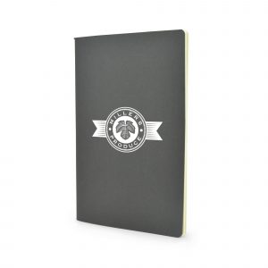 A5 recycled cardboard cover notebook with 40 recycled lined cream sheets. Available in black and natural.