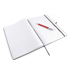 A4 PU soft finish notebook with 80 lined sheets, elastic closure, pen loop and bookmark. Available in 7 colours.