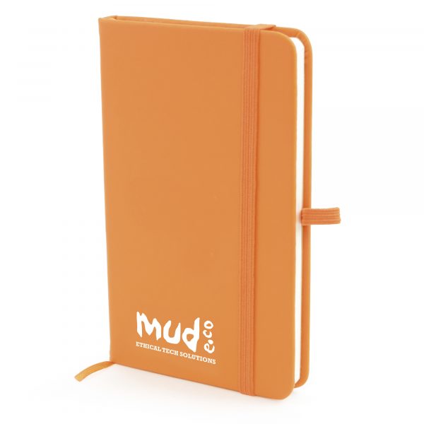 A6 soft finish notebook with 80 lined sheets, elastic closure back pocket and bookmark and pen loop. Available in 13 colours.