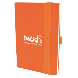 A5 PU soft finish 160 sheet lined notepad with bookmark, back pocket, pen loop and elasticated close.