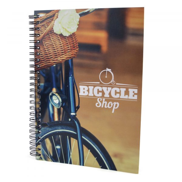 A5 spiral bound notebook with 50 sheets of lined paper. Available with a fully bespoke cover including edge to edge printing to the front and back.