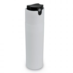 30ml pocket-sized plastic cylindrical hand sanitiser spray with push button action, ideal for the healthcare industry. Available in white with black button