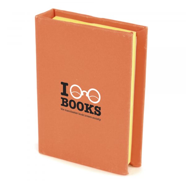 Small Hard Back Book with sticky notes and five coloured flags. Available in 10 colours.
