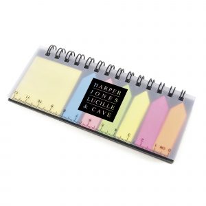 Spiral bound notepad with flags, sticky notes and ruler. A great little portable notebook combination.
