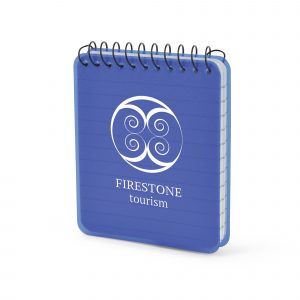 40 sheet mini spiro bound lined notebook with PP plastic cover. Available in red, blue or translucent.