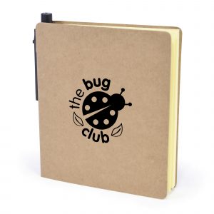 Eco-friendly notebook with sticky notes, flags and pen. All housed in recycled paper folder.