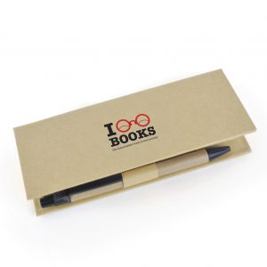 Eco-friendly desk set. Including sticky notes, flags, ruler and pen. All housed in a stylish recycled paper box.