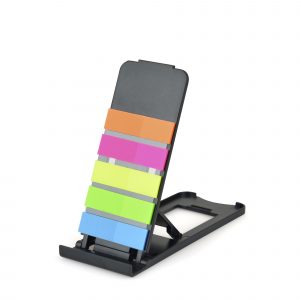 Collapsible plastic mobile/tablet stand with 5 colours of flags built-Ink A great on the desk accessory. Available in black.