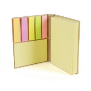 Small hard back book with sticky notes in 2 sizes and 5 colours of flags.