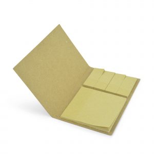 Recycled paper flip open sticky note set with natural large stick notes and four sets of natural flags. Available in natural.