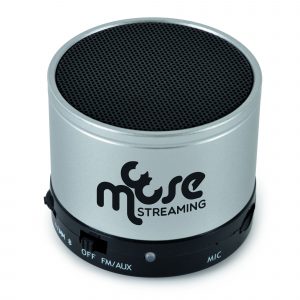 Bluetooth speaker with 2-in-1 cable with mini USB, USB mad 3.5mm headphone jack, micro SD card slot, built-in microphone and operates to a distance of approx. 10m unobstructed. Recharges via USB and user manual is included. Packaged in a black box. Available in silver.