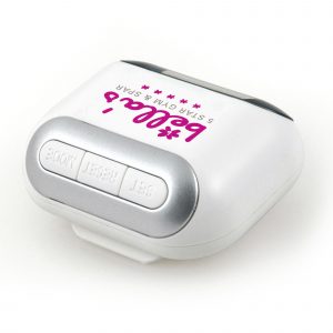 Solar powered pedometer with step counter, distance in miles and calorie counter function. Batteries included.