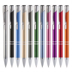 An industry favourite push action ball pen. Anodised aluminium finishes give this pen a chic look when engraved.