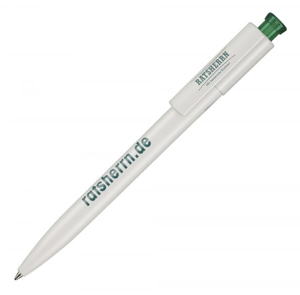 A real eco alternative. At 90% renewable, bio-based materials produced on cellulose basis. The coloured pusher allows us to implement corporate colours. This writing instrument is manufactured in Germany with a quality Jogger refill. Due to the nature of the material there may be colour variations of the barrel and clip. White with white frosted plunger available in 5 working days.