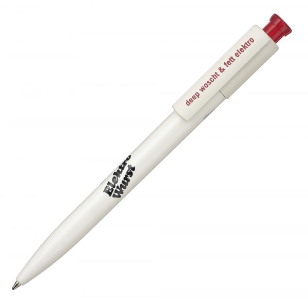 A real eco alternative. At 90% renewable, bio-based materials produced on cellulose basis. The coloured pusher allows us to implement corporate colours. This writing instrument is manufactured in Germany with a quality Jogger refill. Due to the nature of the material there may be colour variations of the barrel and clip. White with white frosted plunger available in 5 working days.