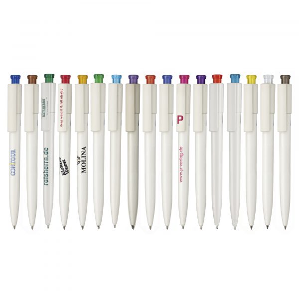 A real eco alternative. At 90% renewable, bio-based materials produced on cellulose basis. The coloured pusher allows us to implement corporate colours. This writing instrument is manufactured in Germany with a quality Jogger refill. Due to the nature of the material there may be colour variations of the barrel and clip. White with white frosted plunger available in 5 working days.