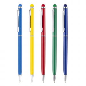 An elegant, slim line stylus ball pen available in a range of vibrant colours with matching stylus top.