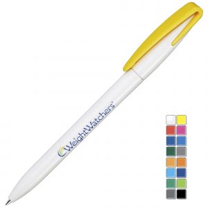All solid plastic parts made to order on this twist action ball pen, as such, up to 3 parts can be supplied in the colour blocks to the right. Blue or Black ink.