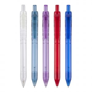 Attractive push action ball pen in transparent colours made from recycled water bottles (PET) and a great print area.