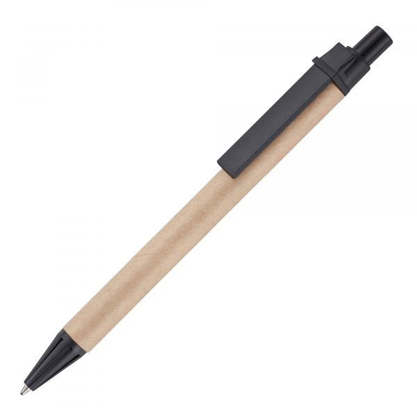 This pen uses less plastic by having a card barrel which can be easily recycled and is more compostable than a plastic barrel.