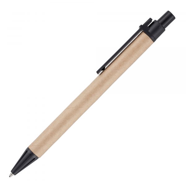 This pen uses less plastic by having a card barrel which can be easily recycled and is more compostable than a plastic barrel.