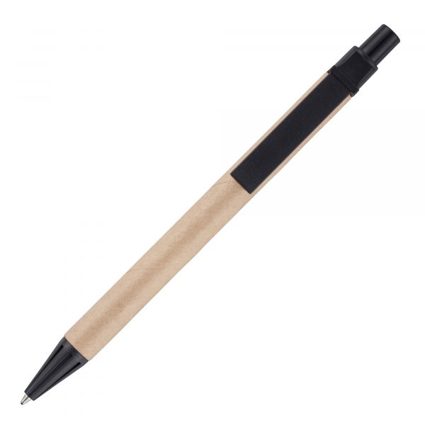 This pen uses less plastic by having a card barrel which can be easily recycled and is more compostable than a plastic barrel.