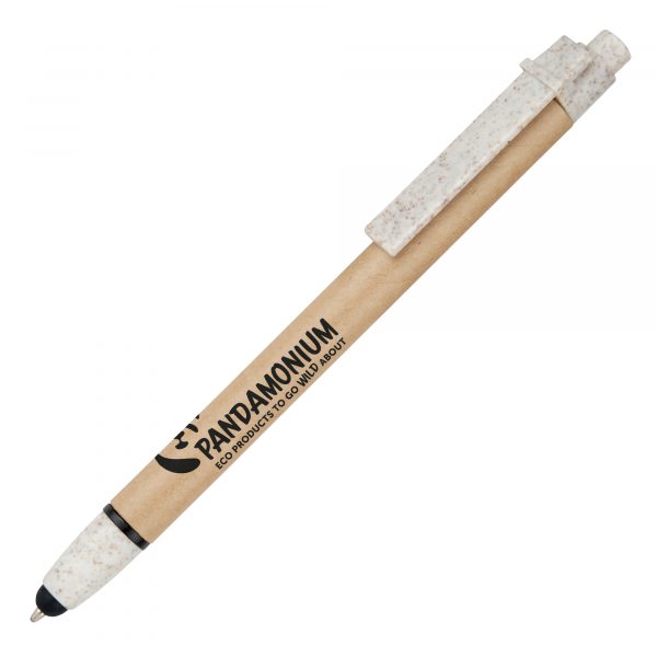 A handy stylus version of our Jura pen, with stylus at the nose cone end - As well as using less plastic by having a card barrel, the trim is made from plastic made up of 60% Wheat plastic from natural and sustainable source.